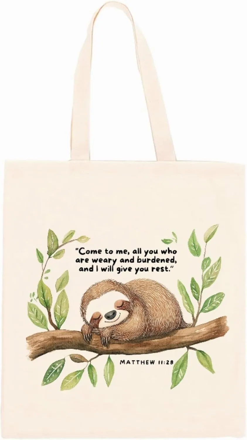 Christian Gifts, Sloth Bag for Women, Inspirational Tote Bag with Bible Verse, Sloth Gifts for Women, Cute Canvas Bag for Girls