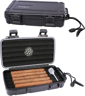 Cigar Travel Humidor with Built-in Humidifier Disc, Portable 5 Cigars Storage Case, Waterproof & Crushproof Gifts for Men