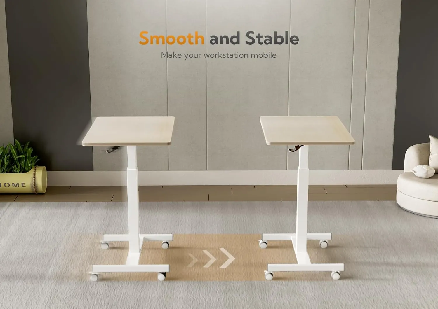 Claiks Mobile Standing Desk, Small Rolling Standing Desk with Wheels, Pneumatic Mobile Desks Workstation with Hook, Natural