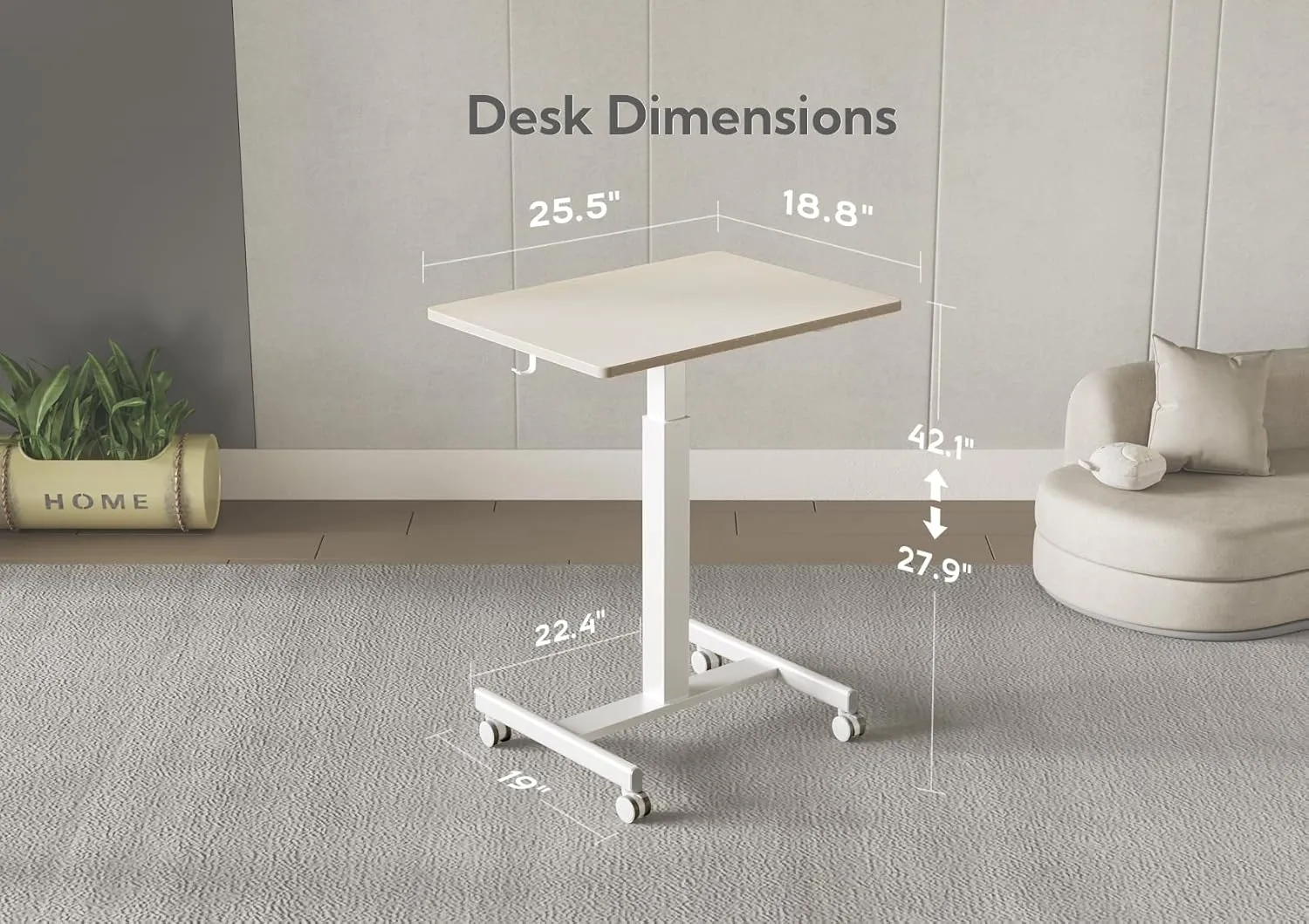 Claiks Mobile Standing Desk, Small Rolling Standing Desk with Wheels, Pneumatic Mobile Desks Workstation with Hook, Natural