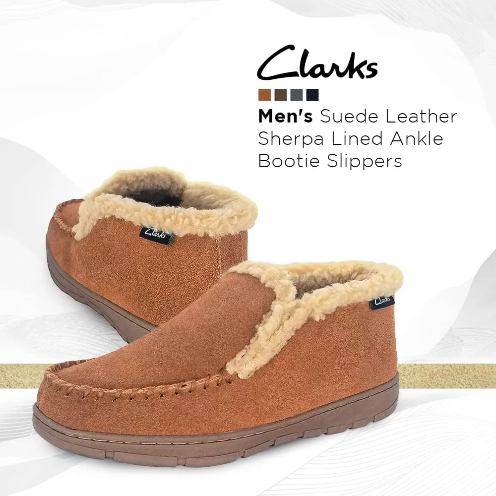 Clarks Mens Suede Leather Sherpa Lined Ankle Bootie Slipper JMH1952