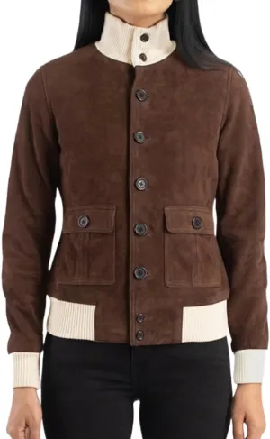 Classic Women's Brown Suede Bomber Jacket - Soft Premium Leather Outerwear for Everyday Wear