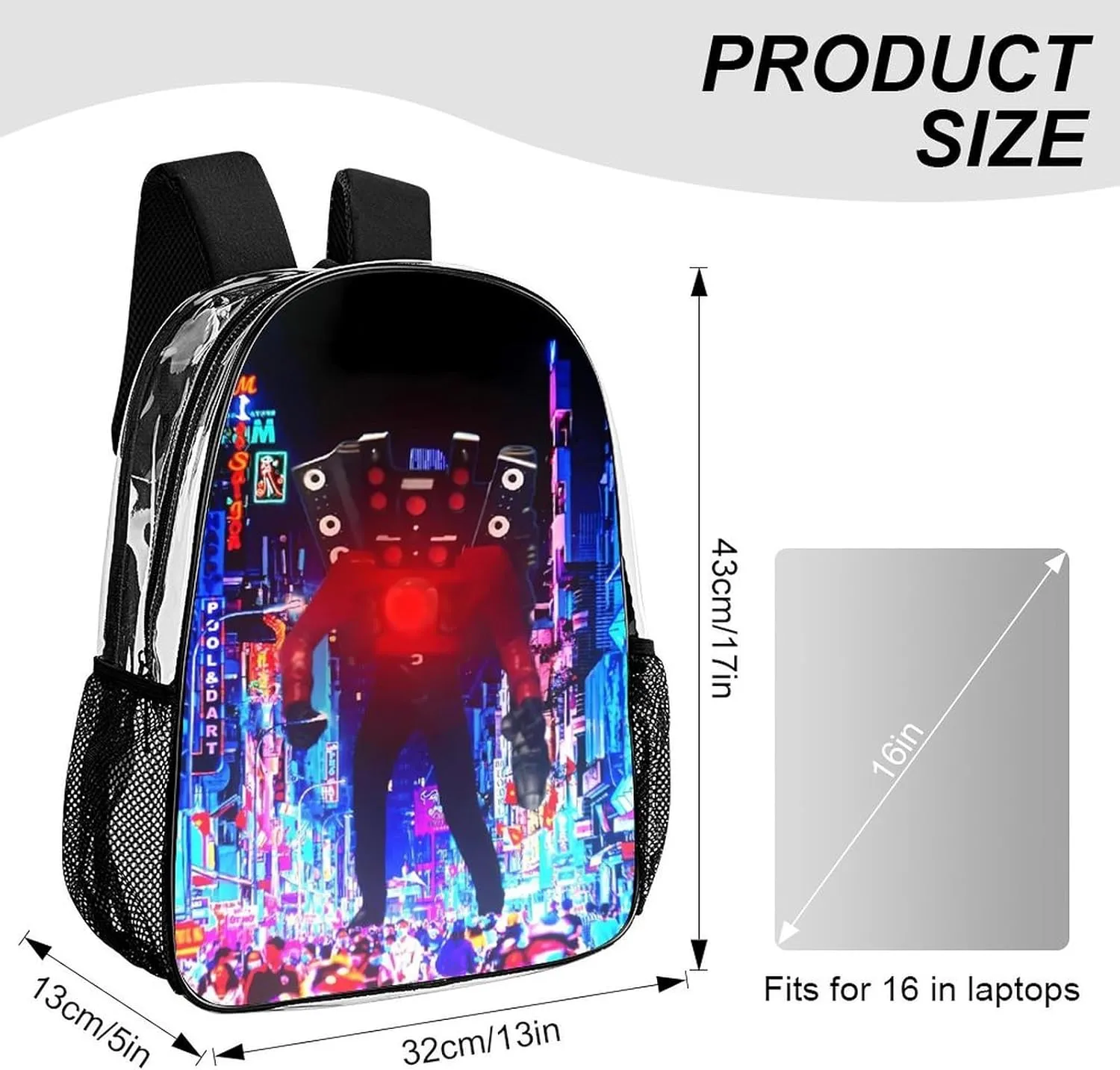 Clear Backpack Heavy Duty PVC Transparent Funny Toi-let Backpack 17"" Large Capacity See Through Bag for College, 43x32x13cm, Style