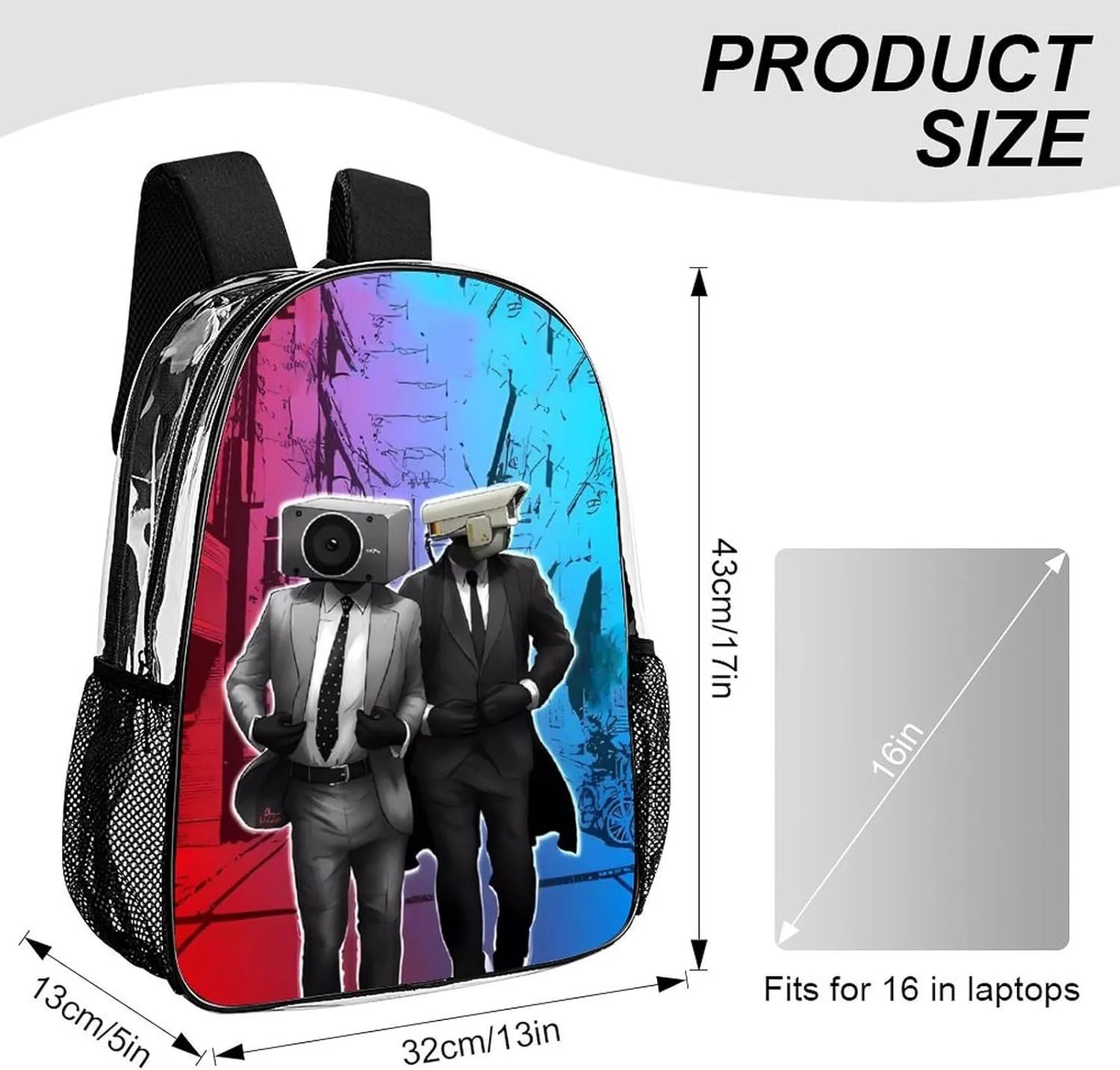 Clear Backpack Heavy Duty PVC Transparent Funny Toi-let Backpack 17"" Large Capacity See Through Bag for Work, 43x32x13cm, Style-2