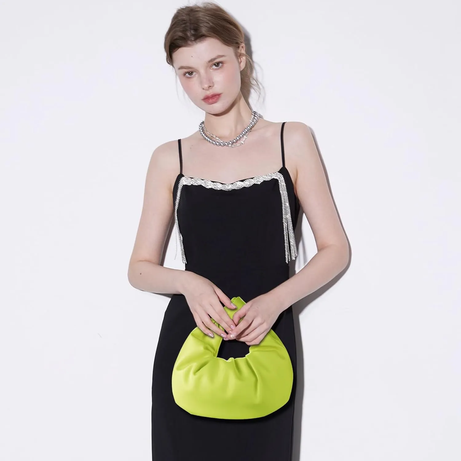 Clutch Purse for Women - Evening Clutch PU Leather Pleated Bag Designer Handbag for Party Prom Wedding