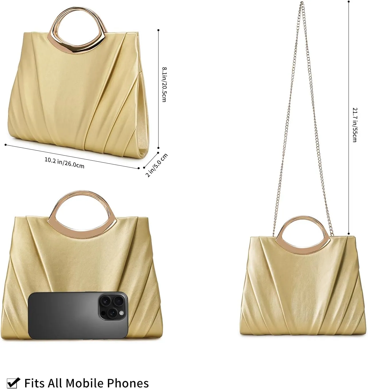 Clutch Purses for Women Formal, Pleated PU Leather Evening Bag, Elegant Evening Handbags for Party, Prom, Wedding