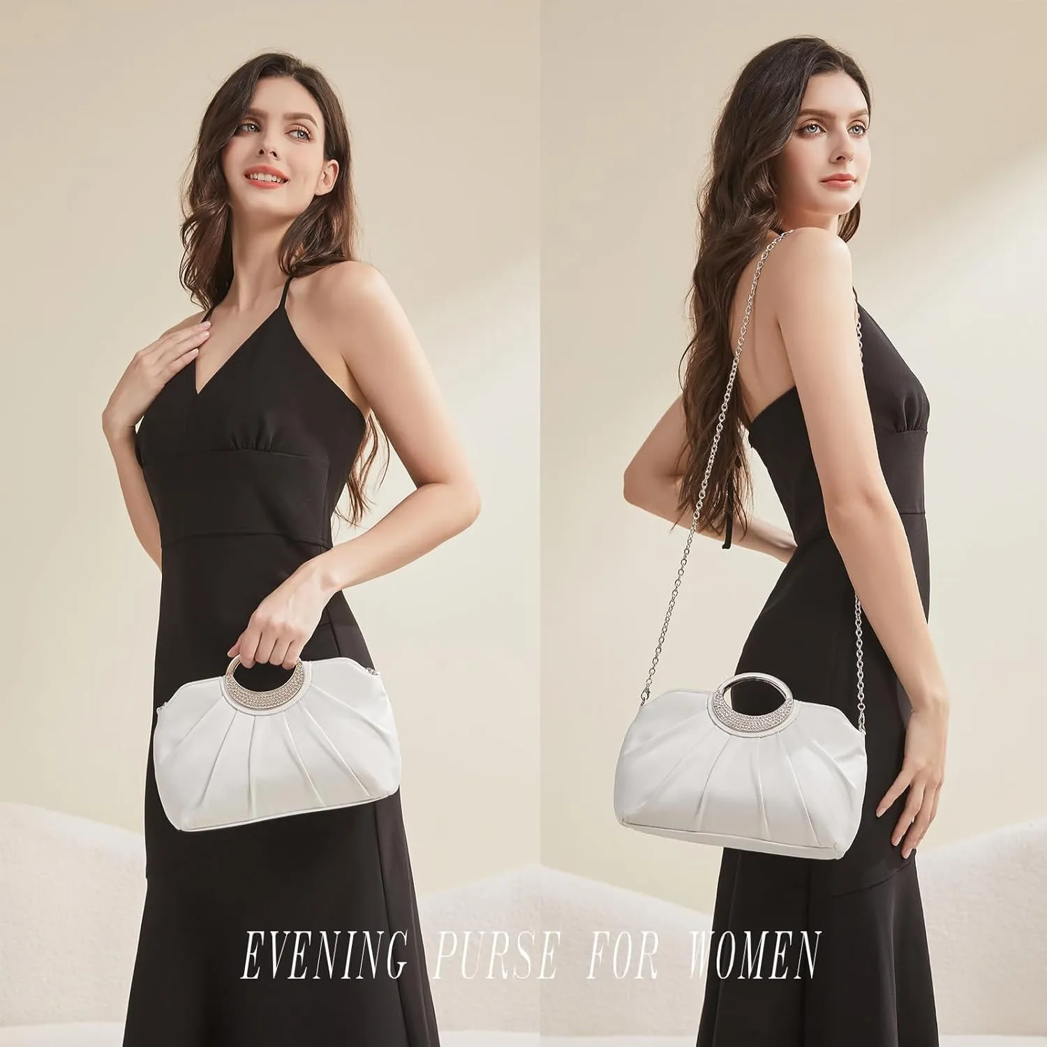 Clutch Purses for Women Formal, Soft Pleated Fabric Evening Bag, Dressy Handbags for Party, Prom, Wedding