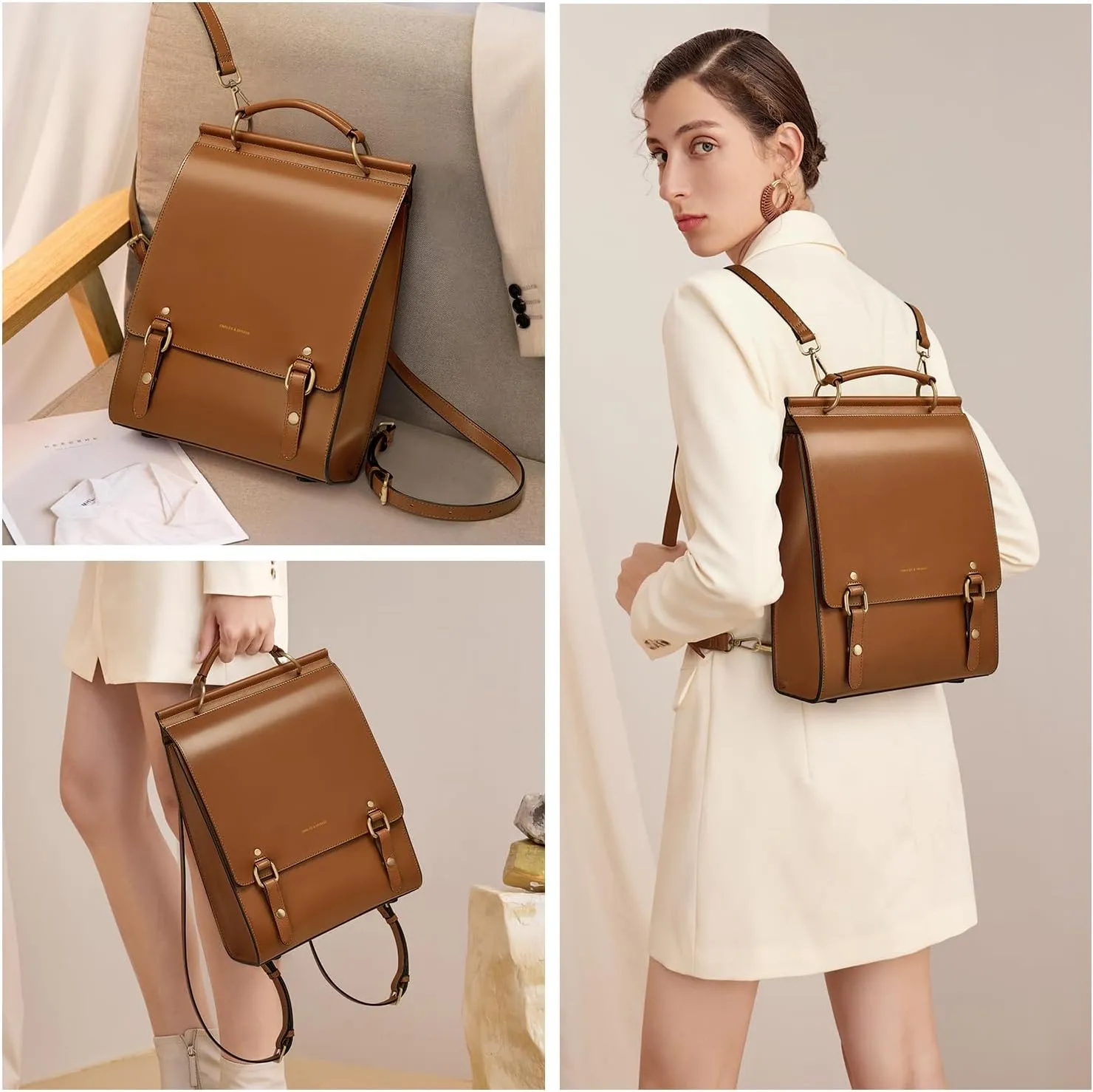 Cnoles Leather Backpack Purse For Women Fashion Ladies Vintage Bags Casual College Travel Backpacks bag Orange