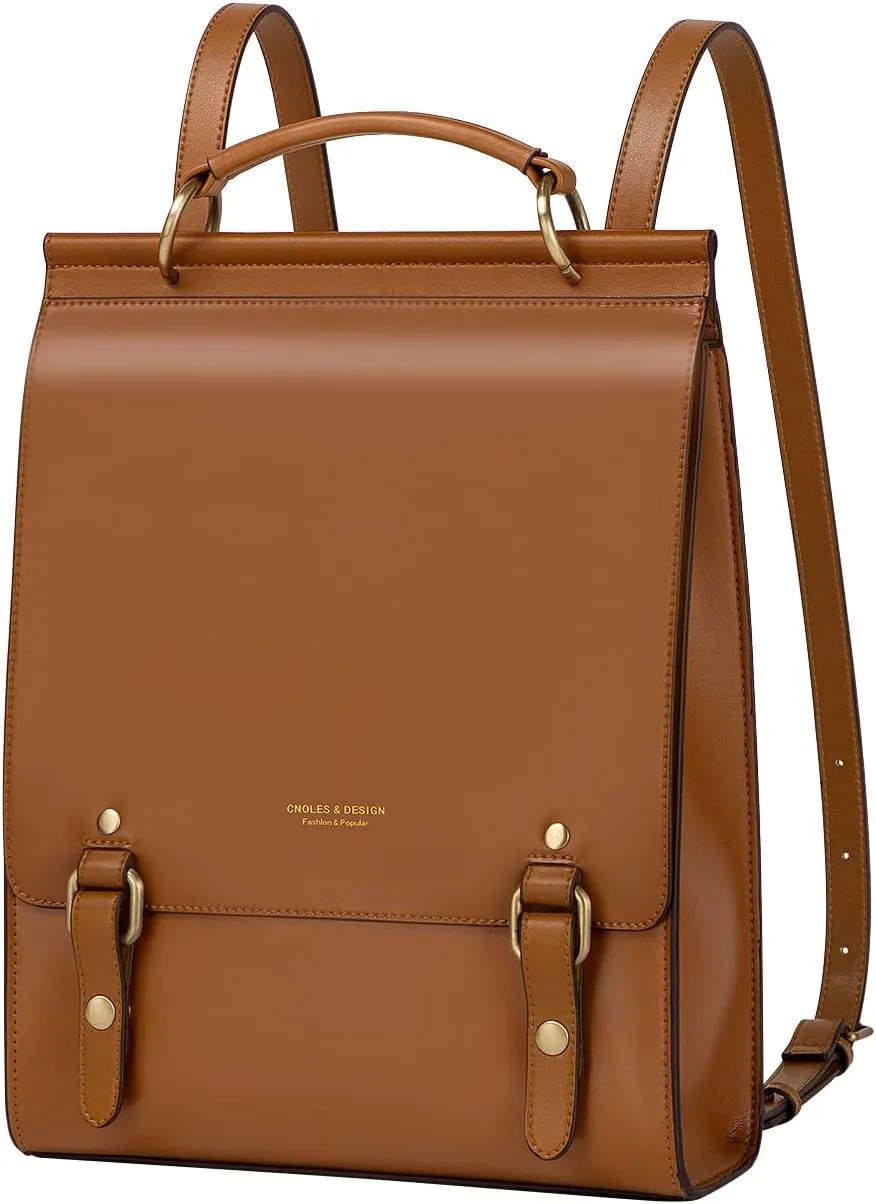 Cnoles Leather Backpack Purse For Women Fashion Ladies Vintage Bags Casual College Travel Backpacks bag Orange