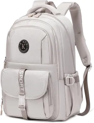 College Backpack, Travel Laptop Backpacks, Large Kids School Bag for Teens Girls Boys Students Bookbag Fit for 15.6 Inch Computer Waterproof Business Work Back Pack for Women Men Daypack Beige