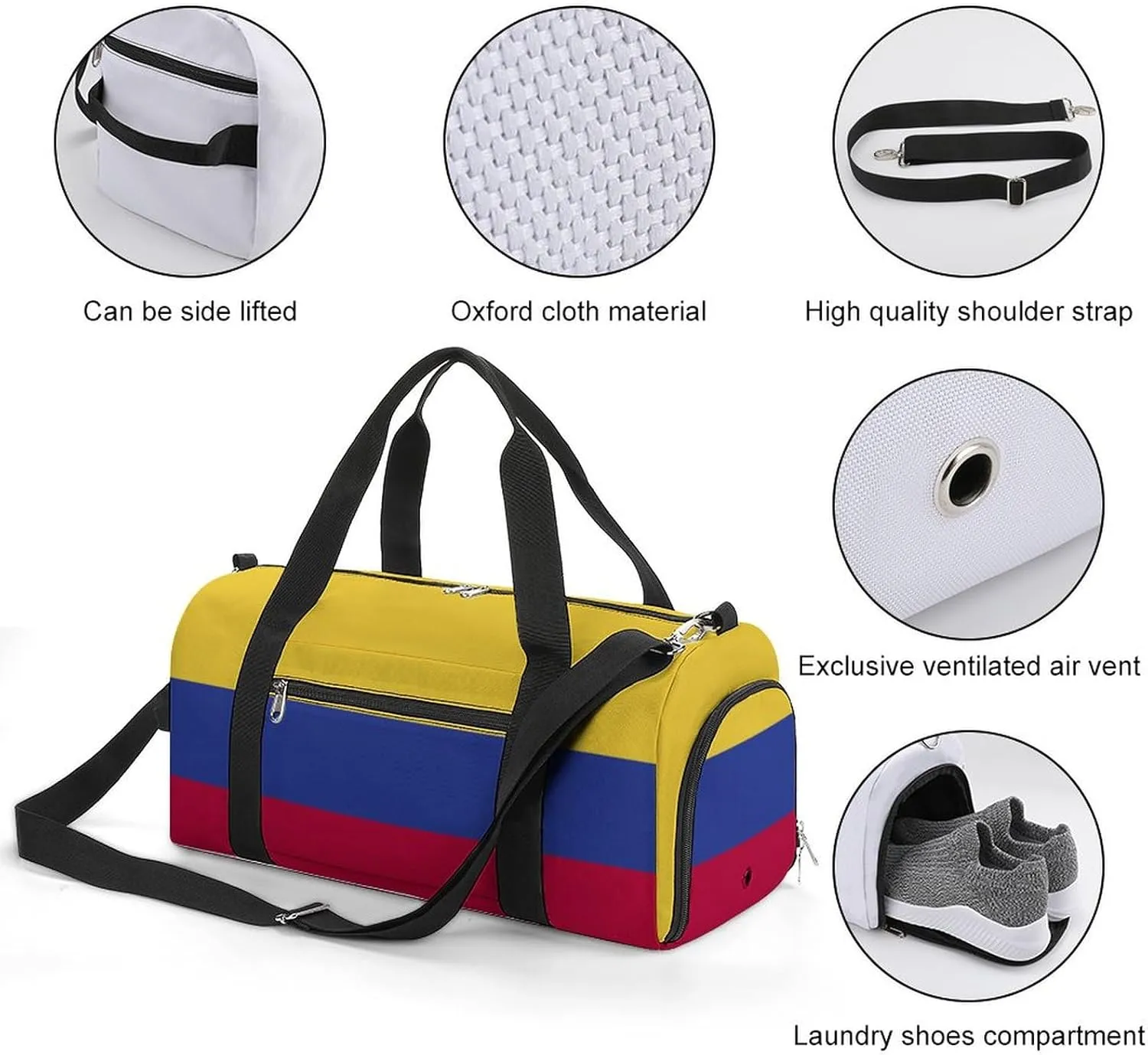 Colombia Flag Duffel Bag for Boys Girls with Wet Pocket Shoe Compartment