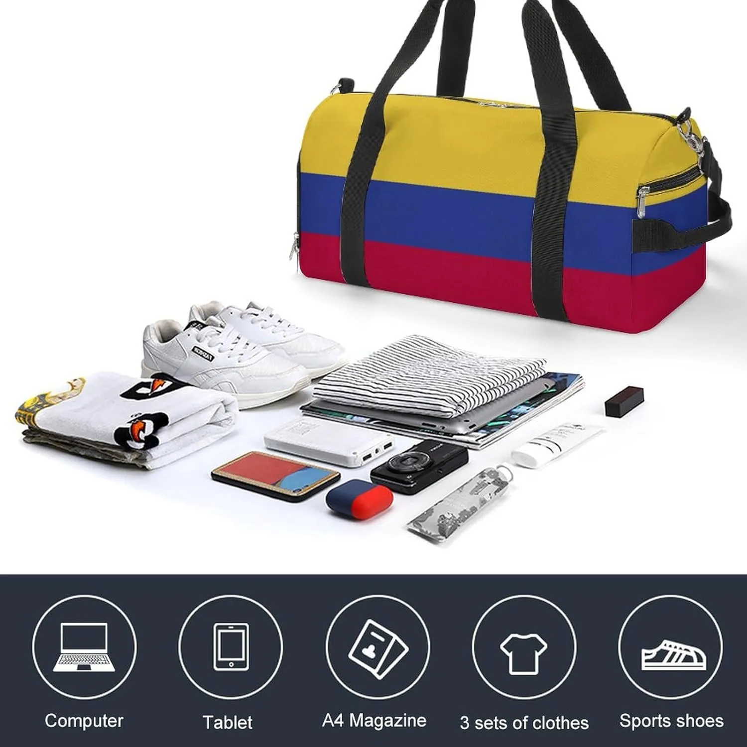Colombia Flag Duffel Bag for Boys Girls with Wet Pocket Shoe Compartment