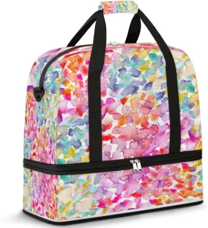 Colorful Flower Petals Travel Duffle Bag, Large Sports Gym Bag with Shoe Compartment, Waterproof Carry on Tote Bag, Foldable Weekender Overnight Bag for Women Men