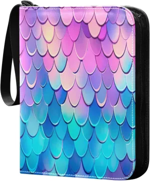 Colorful Scales Card Binder with 50 Removable Page Sleeves PU Leather Collectible Trading Card Albums Book with Zipper for Games Card,Baseball Cards