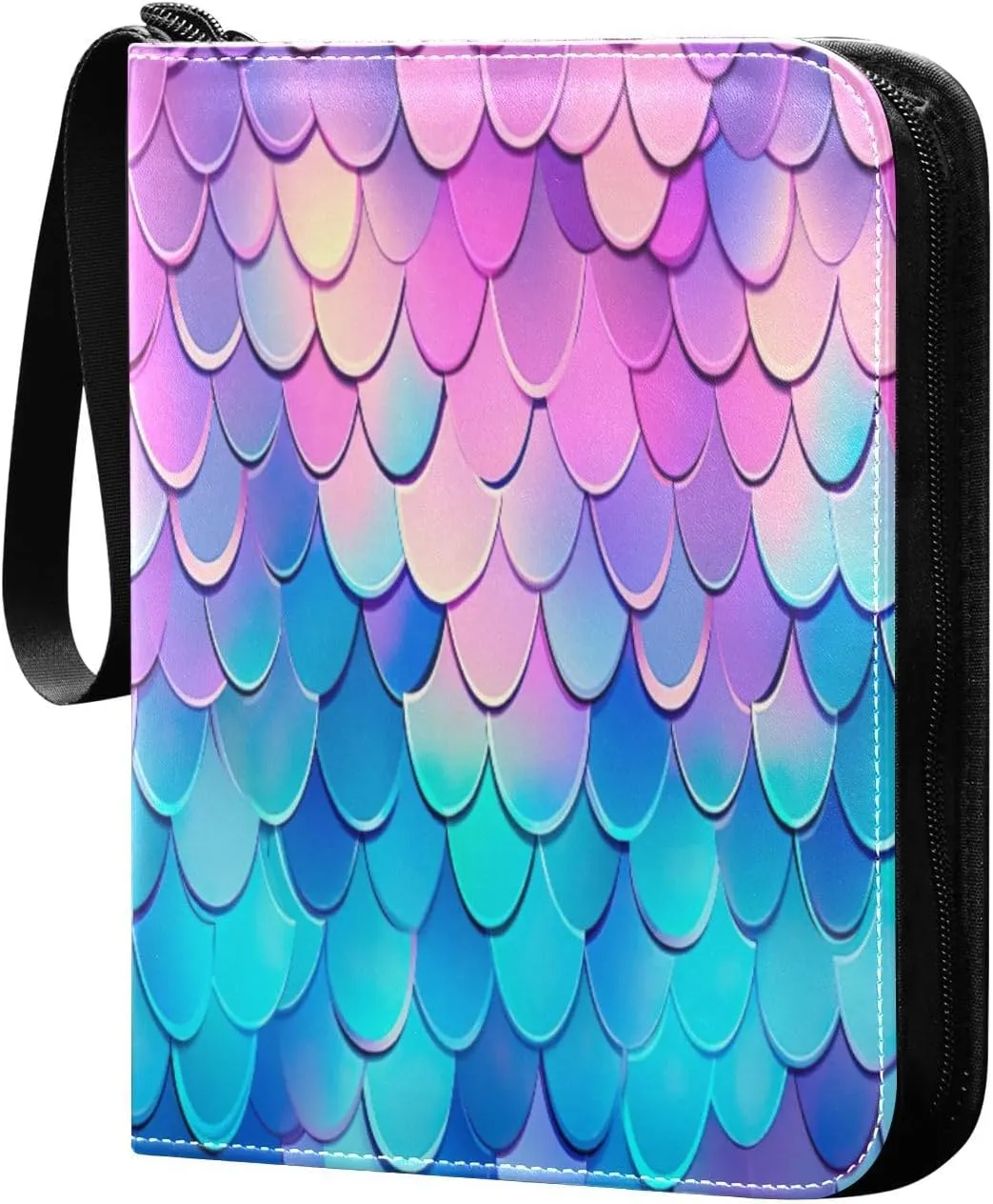 Colorful Scales Card Binder with 50 Removable Page Sleeves PU Leather Collectible Trading Card Albums Book with Zipper for Games Card,Baseball Cards