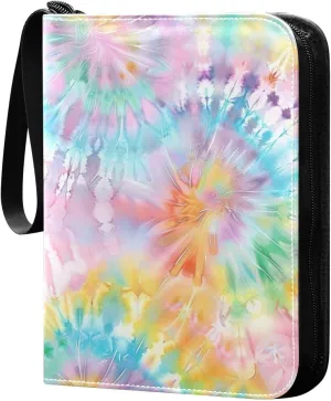 Colorful Tie Dyeing Card Binder with 50 Removable Page Sleeves PU Leather Collectible Trading Card Albums Book with Zipper for Games Card,Baseball Cards
