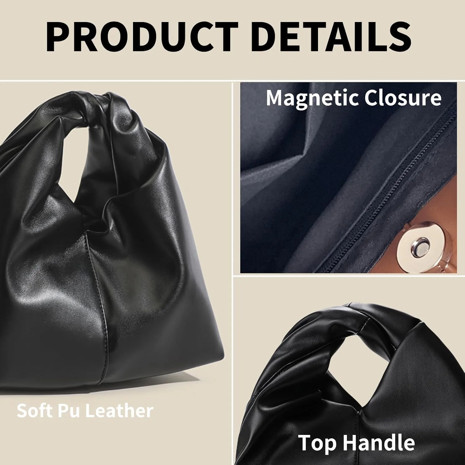 Comeon Women Clutch Purse Cloud Pouch Bag Small Ruched Hobo Tote Handbag Top Handle Soft Faux Leather Dumpling Clutch Bag