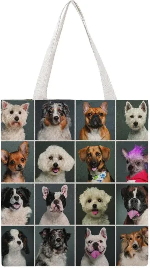 Composition of Cute Dogs Head Canvas Tote Bag Tote Bag for Women Sling Shoulder Bag Reusable Grocery Bags Shopping Cloth Bag