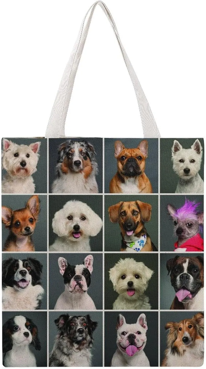 Composition of Cute Dogs Head Canvas Tote Bag Tote Bag for Women Sling Shoulder Bag Reusable Grocery Bags Shopping Cloth Bag