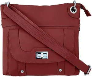 Concealed Carry Cross Body Leather Gun Purse with Locking Zipper (Red)