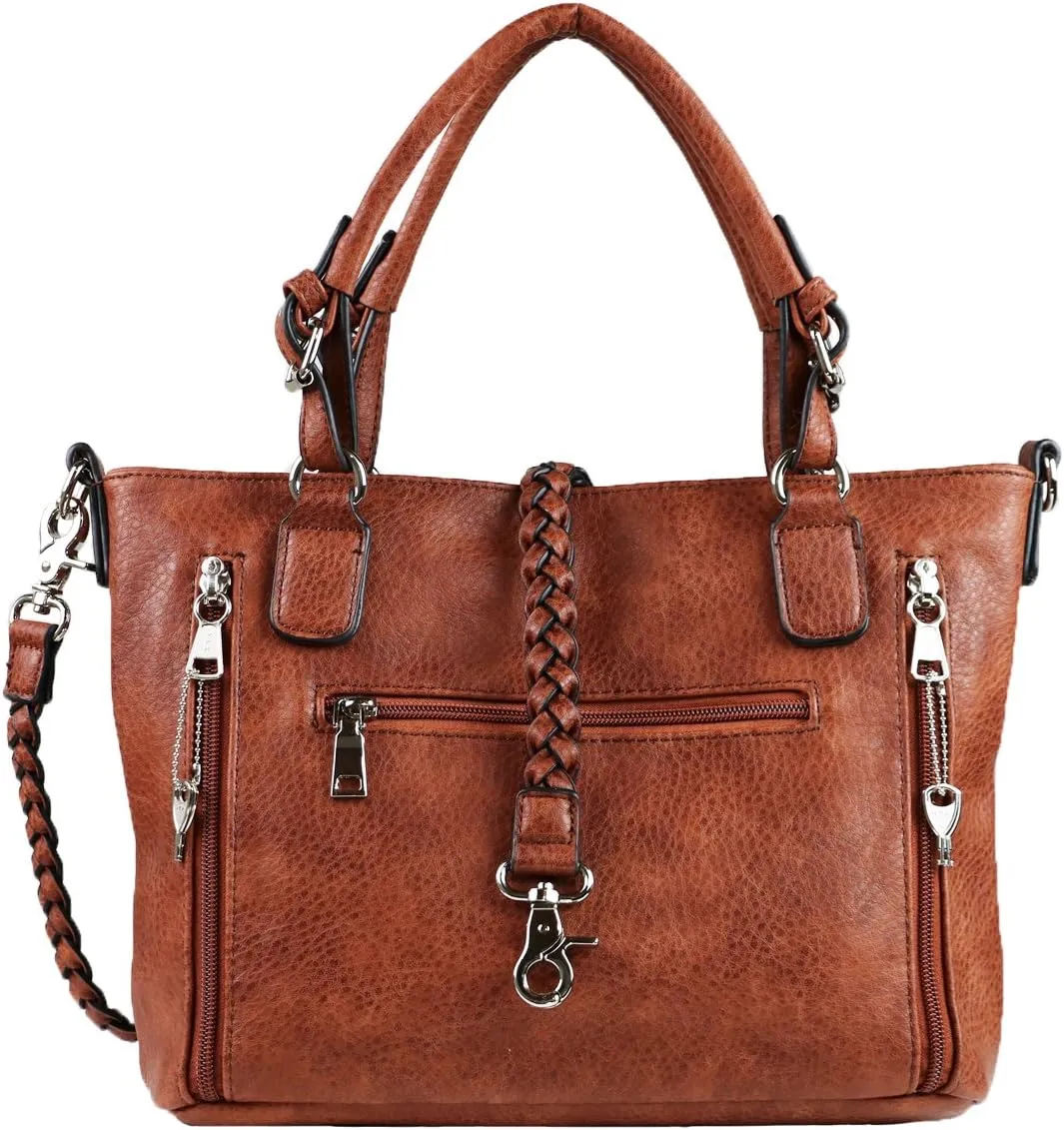 Concealed Ella Carry Purse for Women – Locking Zippers, Braided Strap, Holster Included, Faux Leather Tote