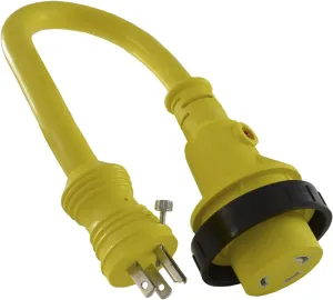 Conntek 14405 RV/Marine Pigtail Adapter Standard US 15 Amp w/Locking Screw to 30 Amp Locking w/LED Indicator