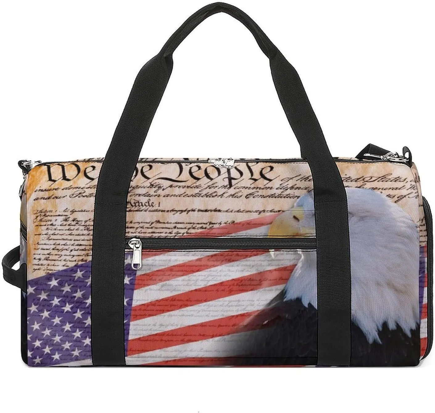 Constitution Eagle And US Flag Gym Bag-Workout Organizer with Water Resistant Compartments for Gym Lovers, style-37-6