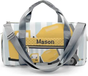 Construction Machinery Dots 2 Personalized Duffel Bag,Custom Travel Gym Bag with Name,Waterproof Sports Overnight Bag with Shoe Compartment & Shoulder Strap