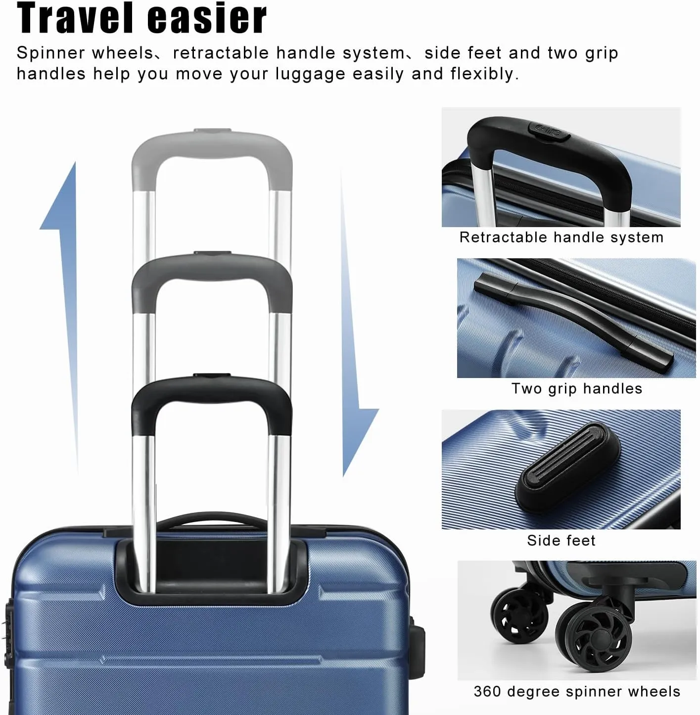 Coolife Luggage Suitcase Carry-on Spinner TSA Lock USB Port Expandable (only 28’’) Lightweight Hardside Luggage (Gray, S(20in_carry on))