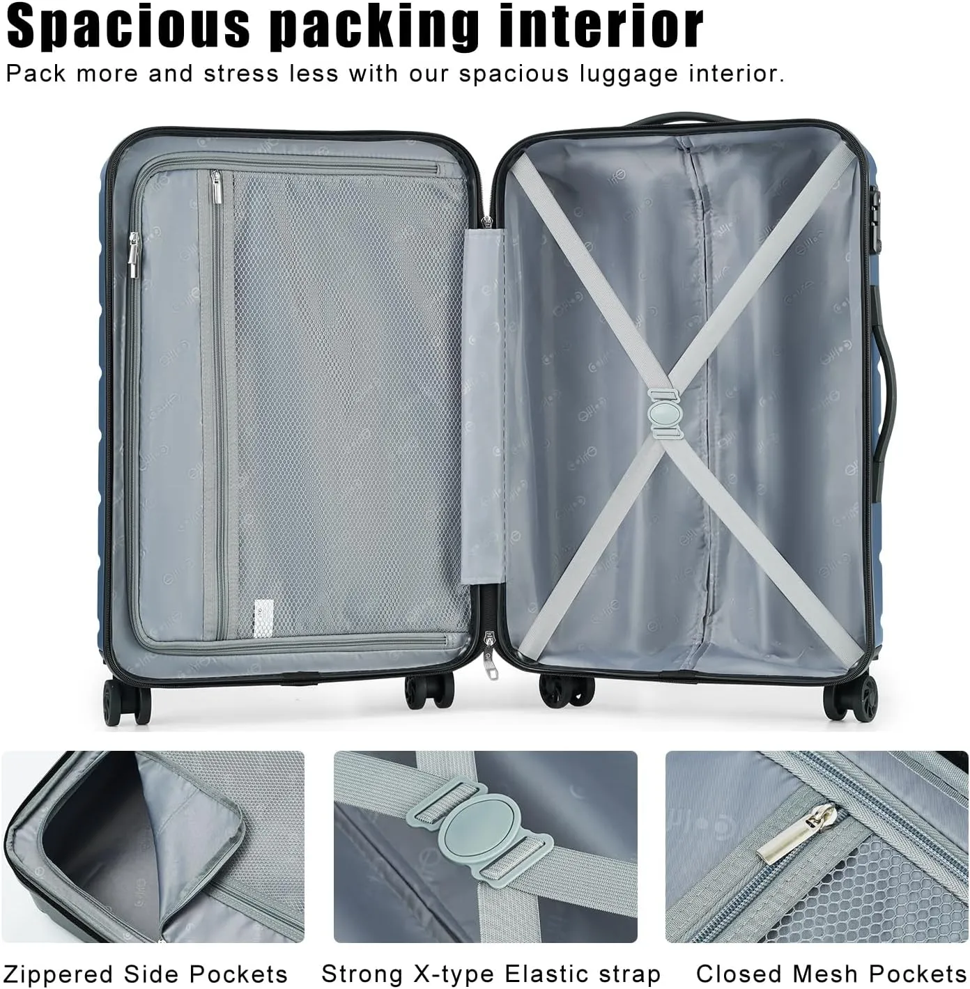Coolife Luggage Suitcase Carry-on Spinner TSA Lock USB Port Expandable (only 28’’) Lightweight Hardside Luggage (Gray, S(20in_carry on))