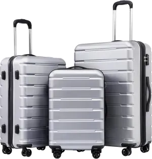 Coolife Luggage Suitcase Carry-on Spinner TSA Lock USB Port Expandable (only 28’’) Lightweight Hardside Luggage (Silver, 3 piece set)