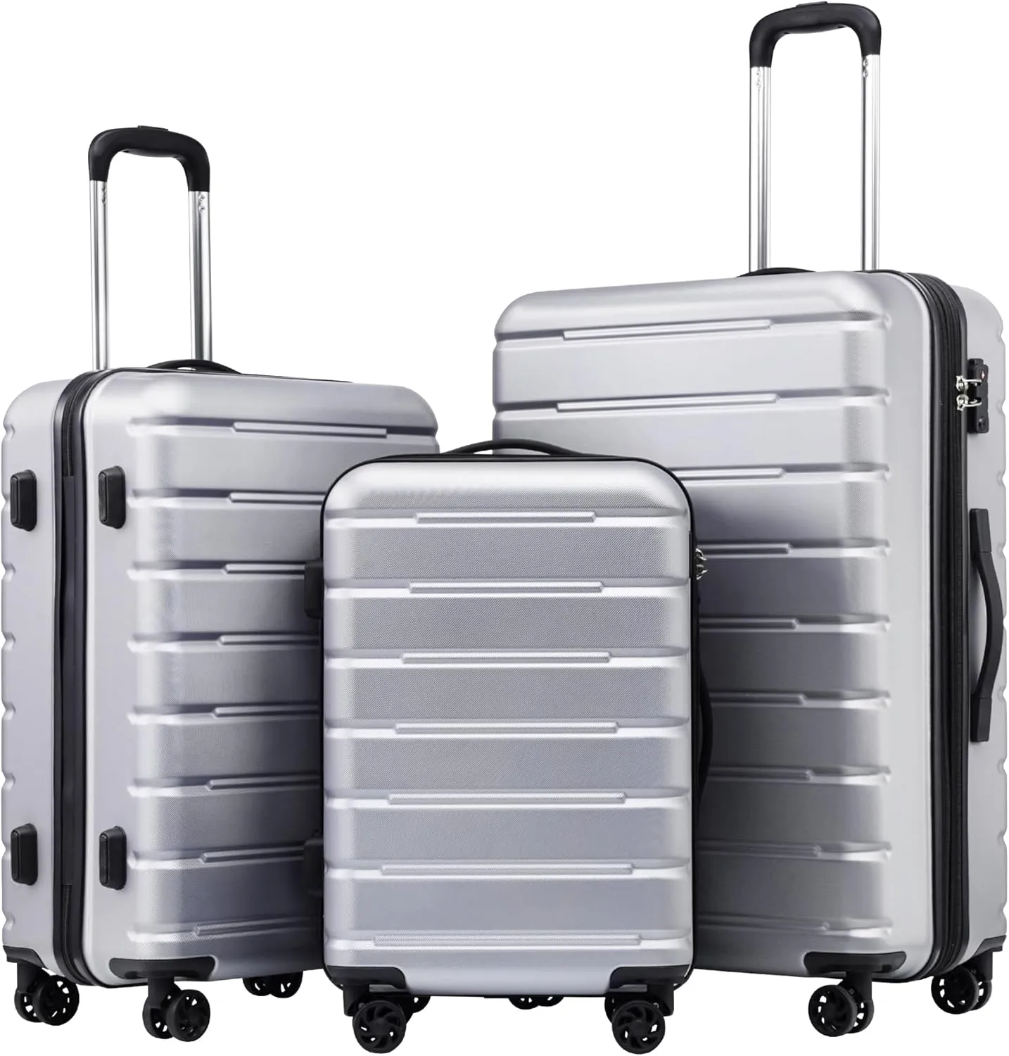 Coolife Luggage Suitcase Carry-on Spinner TSA Lock USB Port Expandable (only 28’’) Lightweight Hardside Luggage (Silver, 3 piece set)