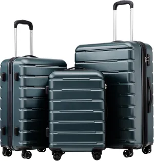 Coolife Luggage Suitcase Carry-on Spinner TSA Lock USB Port Expandable (only 28’’) Lightweight Hardside Luggage (Teal Blue, 3 piece set)
