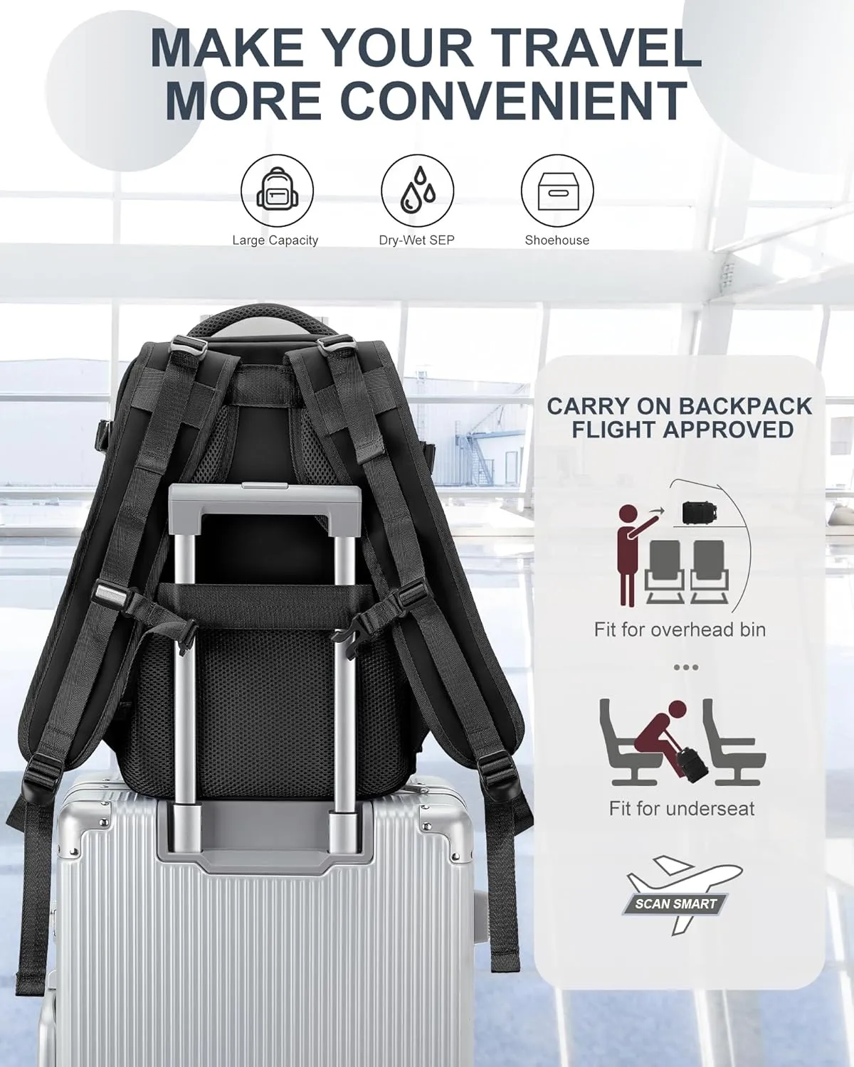 coowoz Travel Backpack Carry On for Women Man Black Gym Backpack with Laptop Compartment Mochila de Viaje Teacher Personal Item Backpack Rucksack Airplane Accessories Must Haves Small