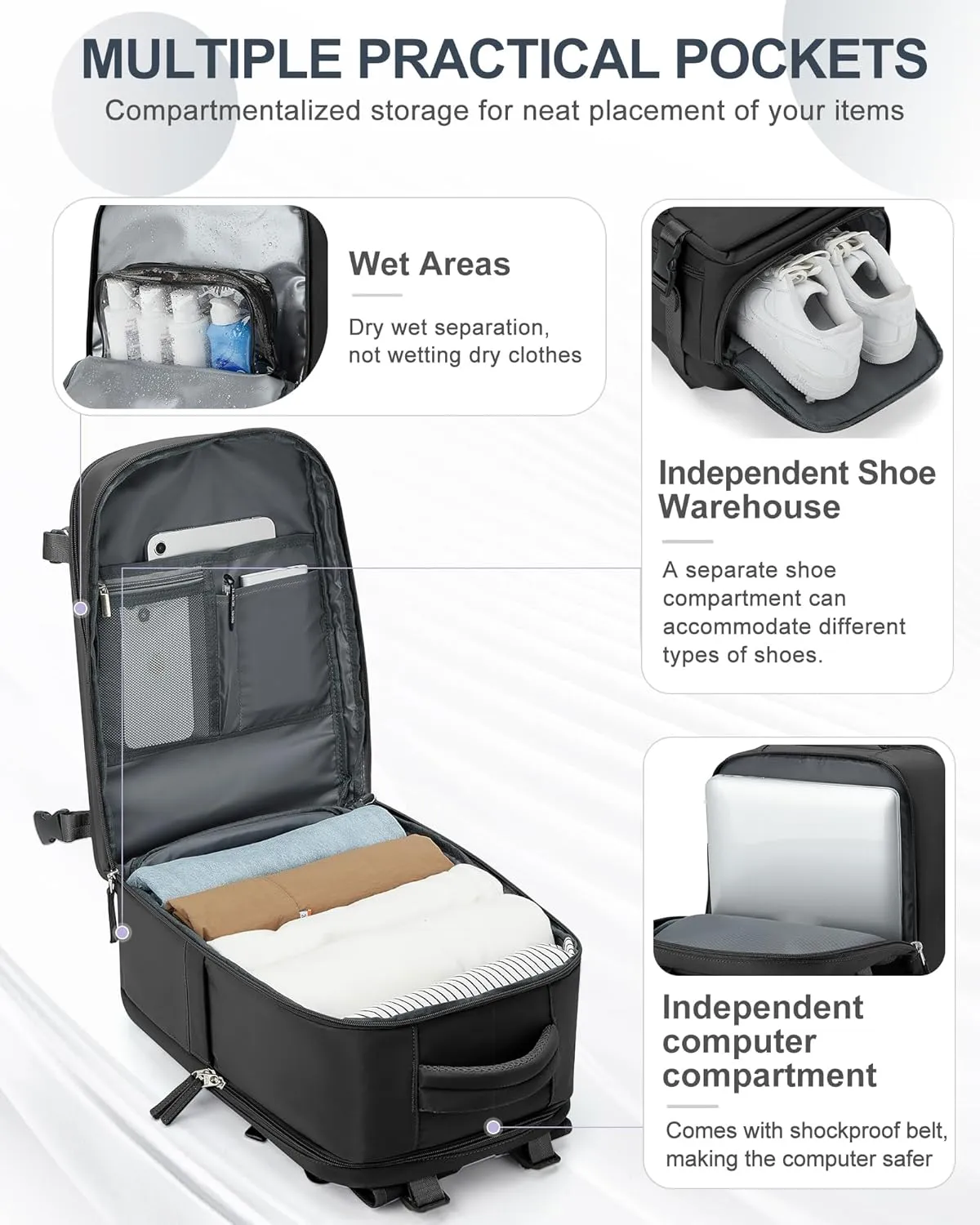 coowoz Travel Backpack Carry On for Women Man Black Gym Backpack with Laptop Compartment Mochila de Viaje Teacher Personal Item Backpack Rucksack Airplane Accessories Must Haves Small