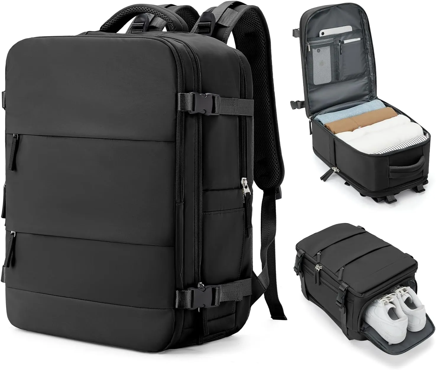 coowoz Travel Backpack Carry On for Women Man Black Gym Backpack with Laptop Compartment Mochila de Viaje Teacher Personal Item Backpack Rucksack Airplane Accessories Must Haves Small