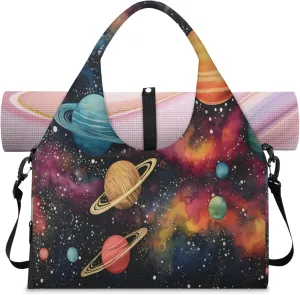 Cosmic Voyage Waterproof Gym Bag for Men Women, Sports Duffel Bag with Shoe Compartment Yoga Mat Holder, Portable Large Travel Bag for Fitness, Camping, Weekend Trips