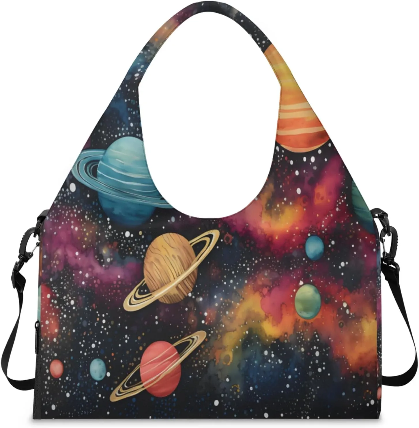 Cosmic Voyage Waterproof Gym Bag for Men Women, Sports Duffel Bag with Shoe Compartment Yoga Mat Holder, Portable Large Travel Bag for Fitness, Camping, Weekend Trips