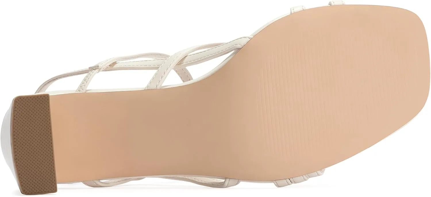CosyFever Womens Strappy Heeled Sandals 3 Inches Chunky Block Heel Square Toe Buckle Dressy Shoes for Party Work Casual