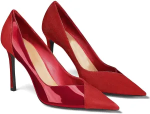 Coutgo Womens Pointed Toe High Heels Pumps Patent Suede Stiletto Heel Slip on Office Party Wedding Dress Shoes
