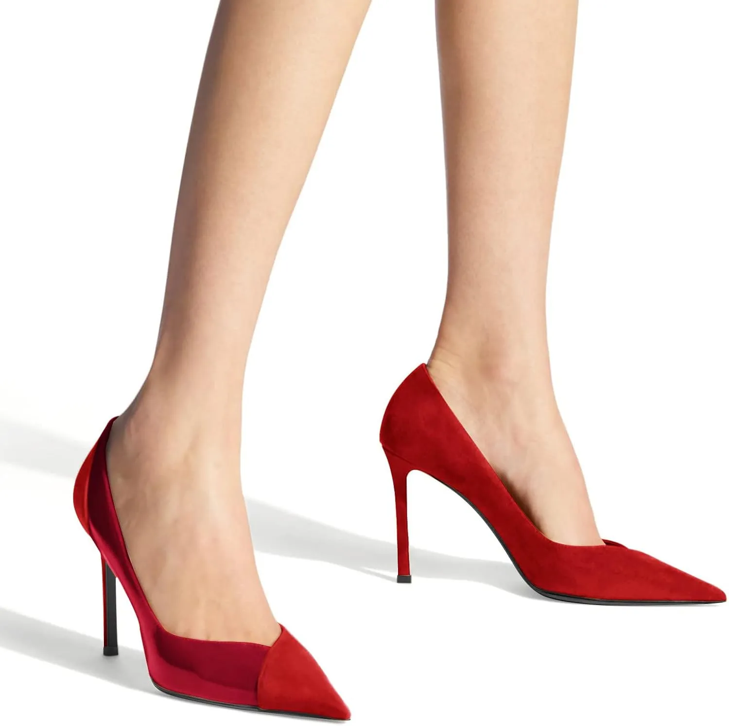 Coutgo Womens Pointed Toe High Heels Pumps Patent Suede Stiletto Heel Slip on Office Party Wedding Dress Shoes