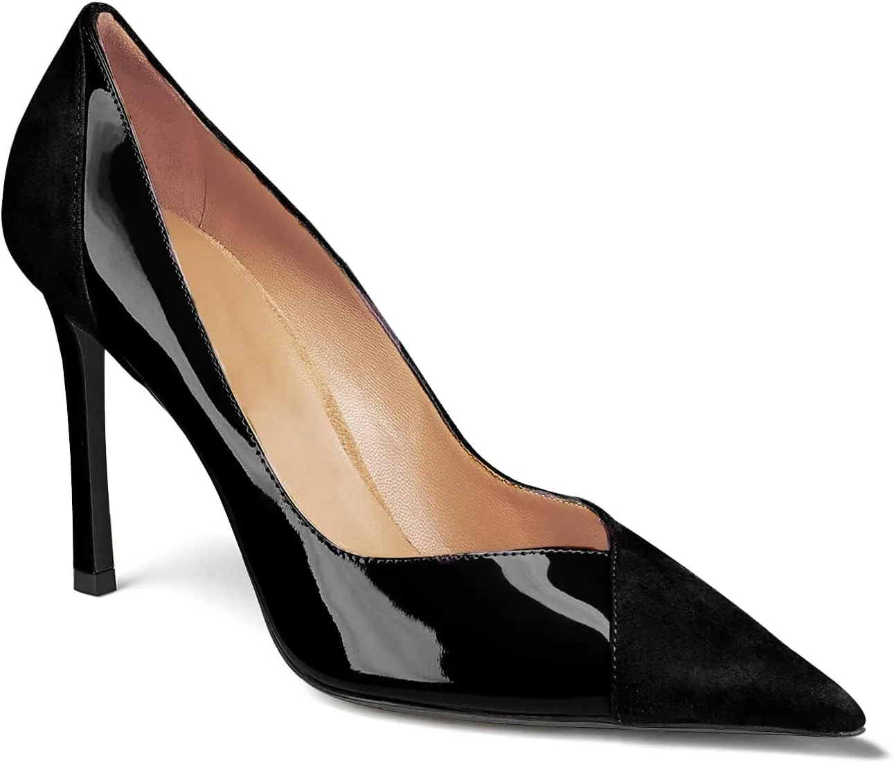 Coutgo Womens Pointed Toe High Heels Pumps Patent Suede Stiletto Heel Slip on Office Party Wedding Dress Shoes