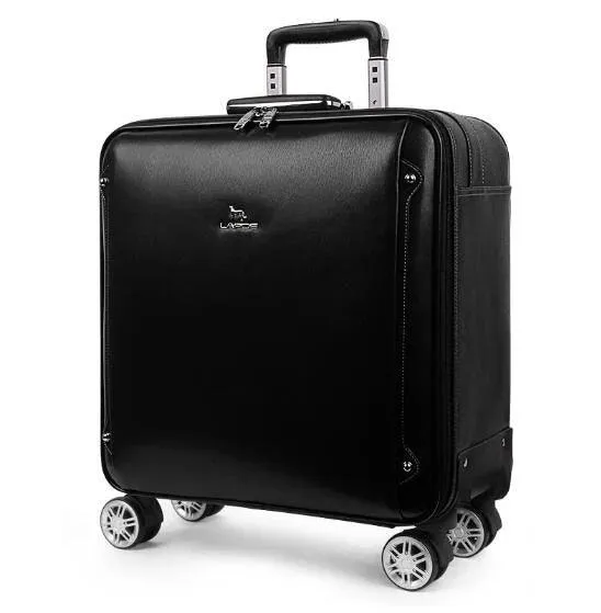 Cow Leather Trolley Suitcase – 16" & 20" Cabin Rolling Luggage