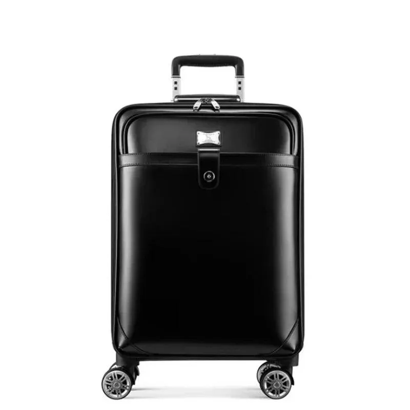 Cow Leather Trolley Suitcase – 16" & 20" Cabin Rolling Luggage