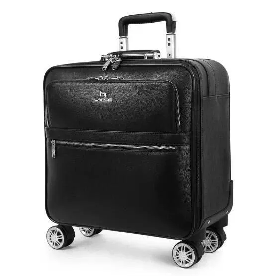 Cow Leather Trolley Suitcase – 16" & 20" Cabin Rolling Luggage