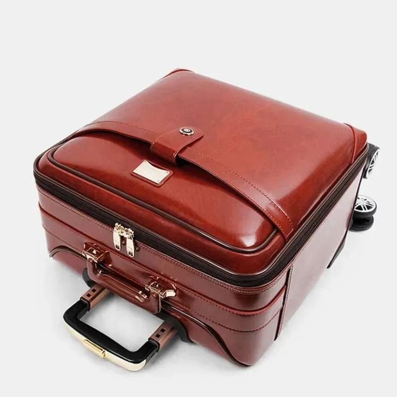 Cow Leather Trolley Suitcase – 16" & 20" Cabin Rolling Luggage