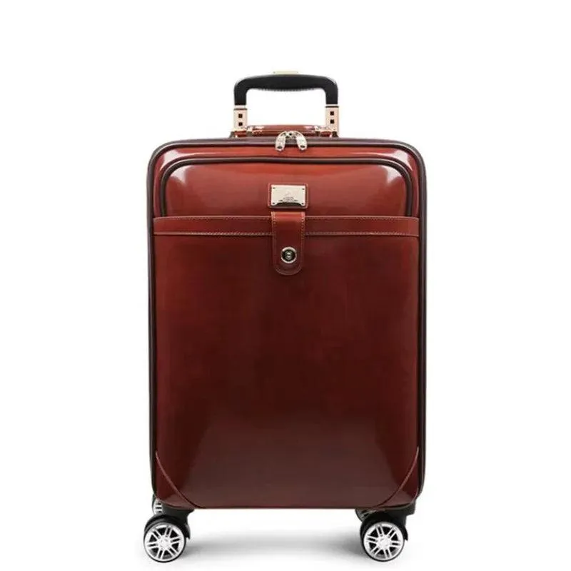 Cow Leather Trolley Suitcase – 16" & 20" Cabin Rolling Luggage