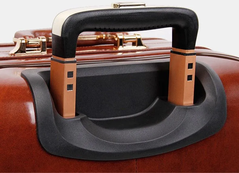 Cow Leather Trolley Suitcase – 16" & 20" Cabin Rolling Luggage