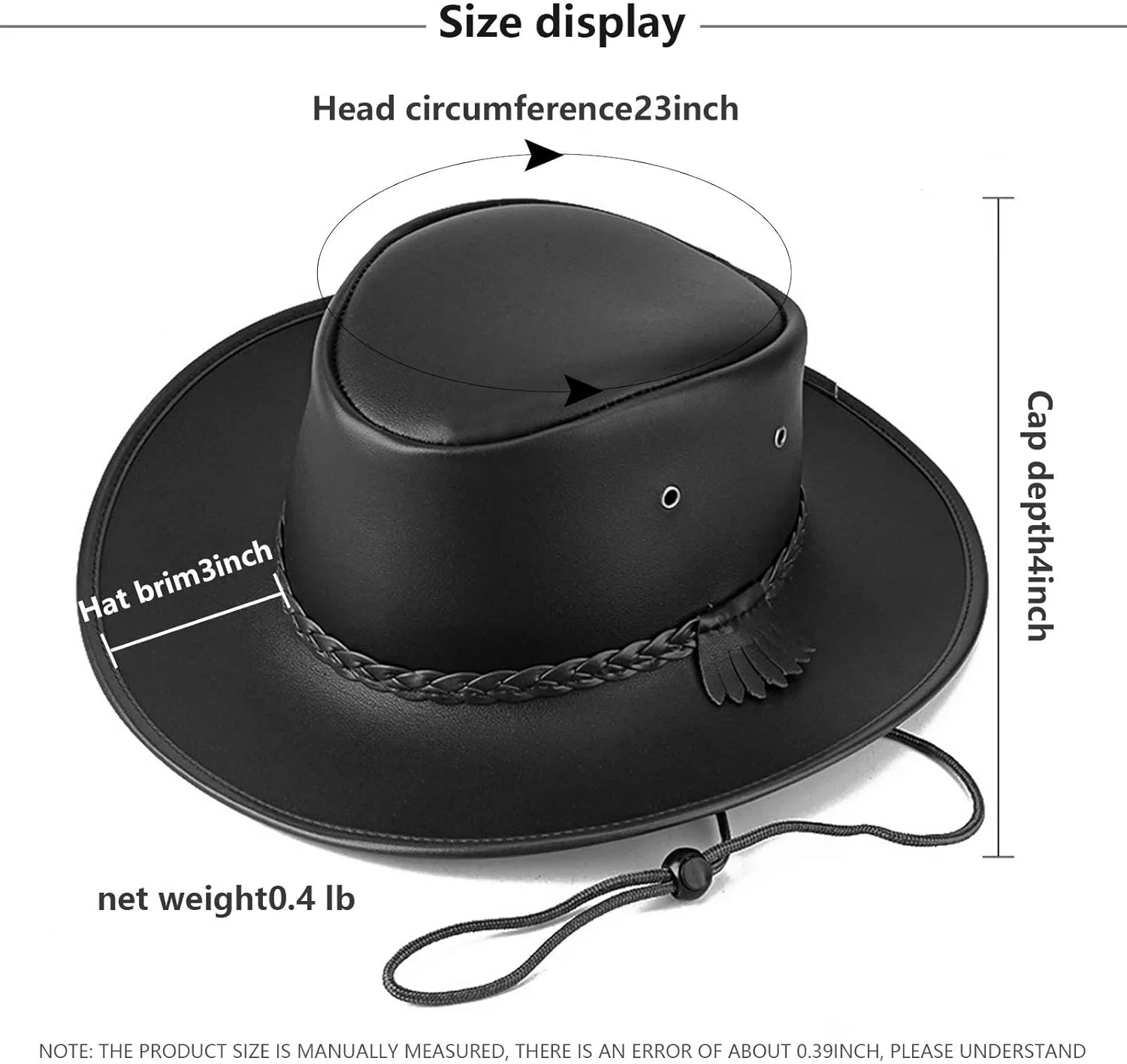 Cowboy Hats for Men and Women, Western Leather Outback Wide Brim Rain Cap