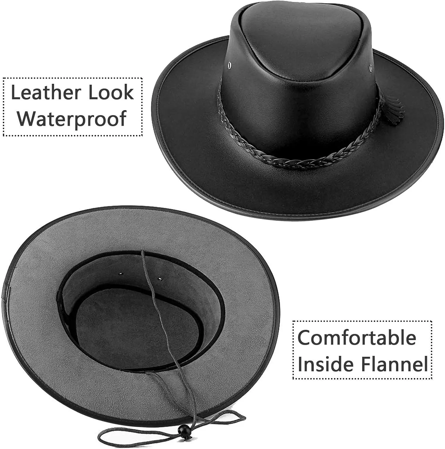 Cowboy Hats for Men and Women, Western Leather Outback Wide Brim Rain Cap